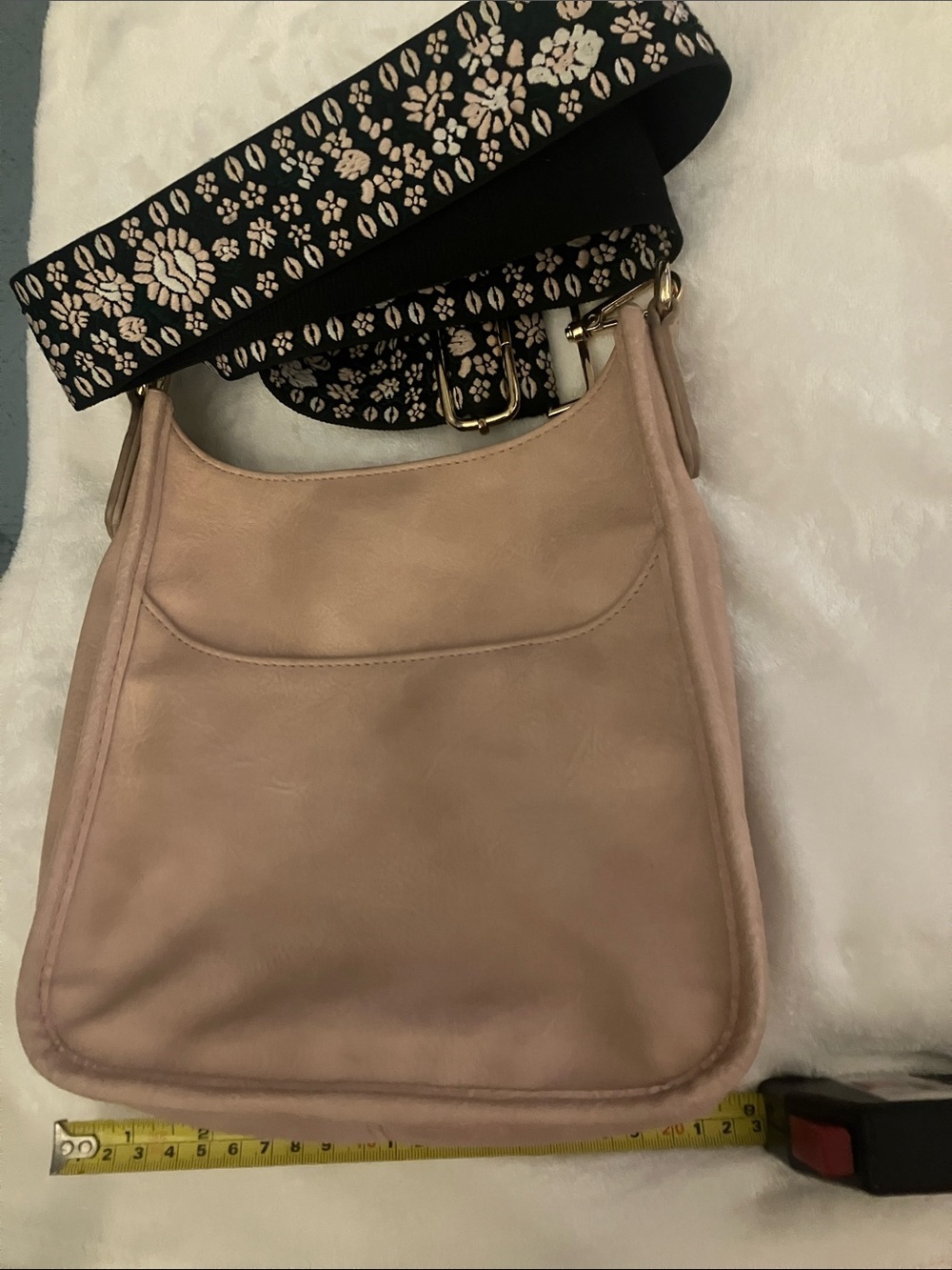Ah dorned Women’s Soft Pink Leather Shoulder Bag with Floral Strap